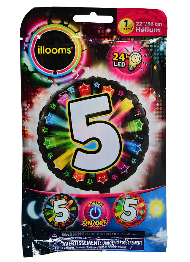 Алуминиев балон Фигура 5 Мултиколен LED Illooms 50 cm