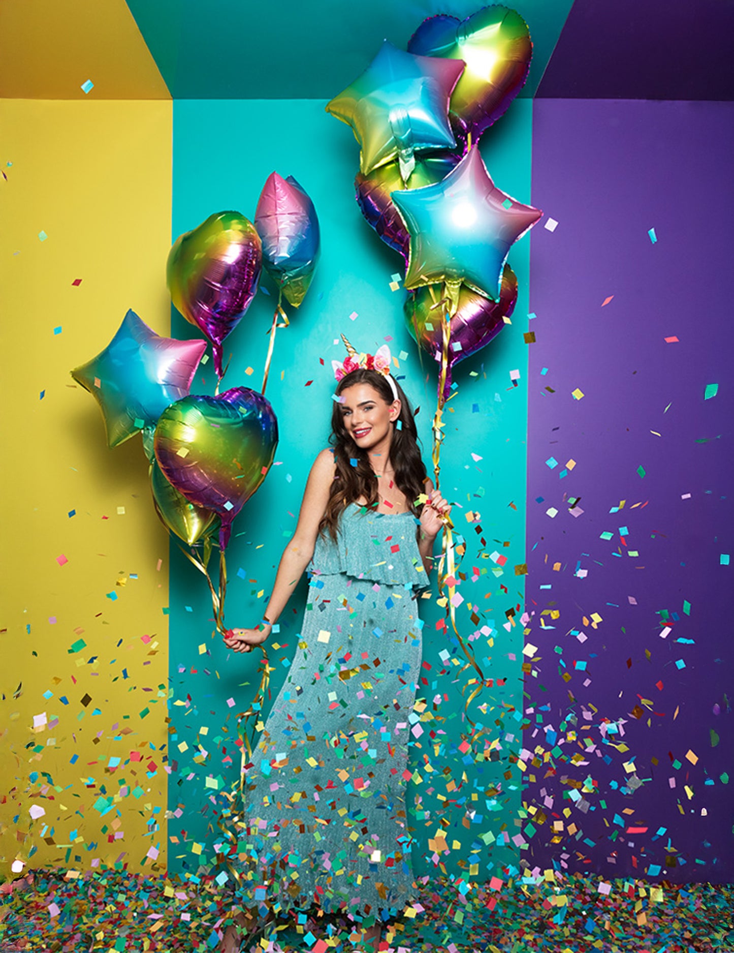 Многоцветна сърдечна алуминиева топка 45 cm