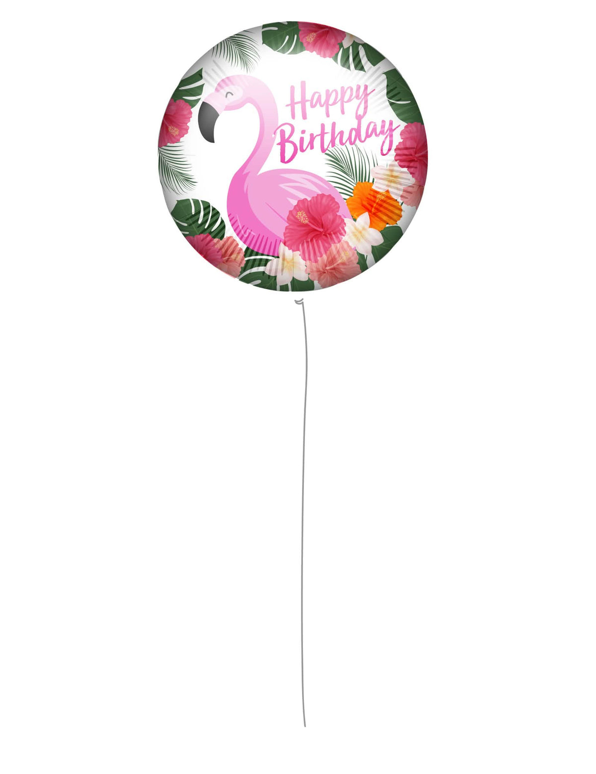 Алуминиев балон Happy Birthday Фламинго розов за рожден ден бял и розов с тропически мотиви