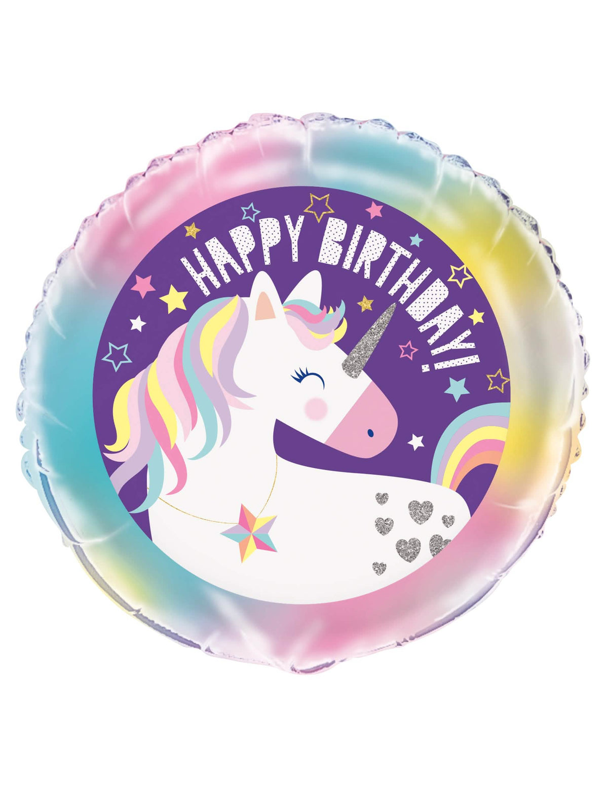 Алуминиев балон Happy Birthday еднорози за дете лилав и многоцветно