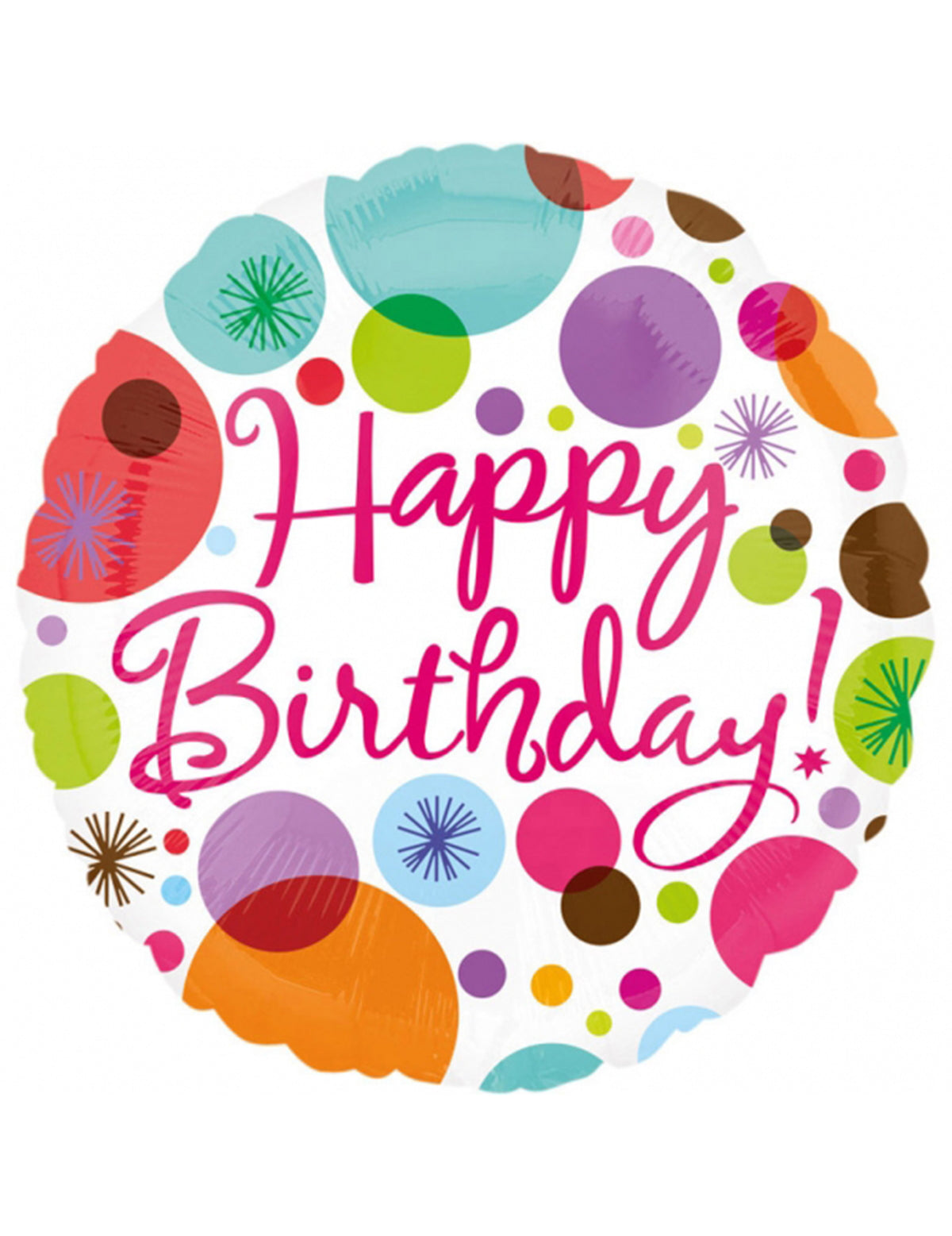 Балон от алуминиево фолио Happy Birthday бял на многоцветни точки