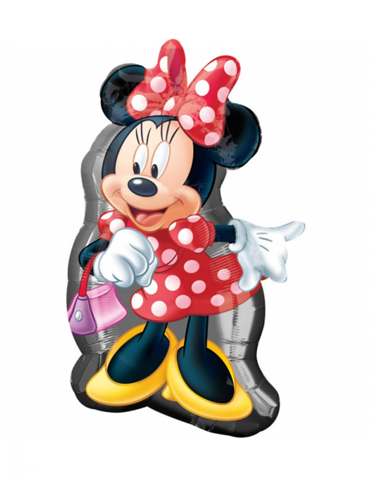 Балон от алуминий Minnie червен на бели точки с розов панделка и розова чанта