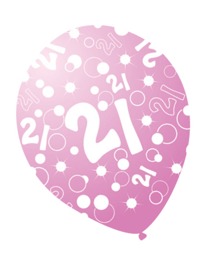 6 перли сребристи балони на 21 години розови