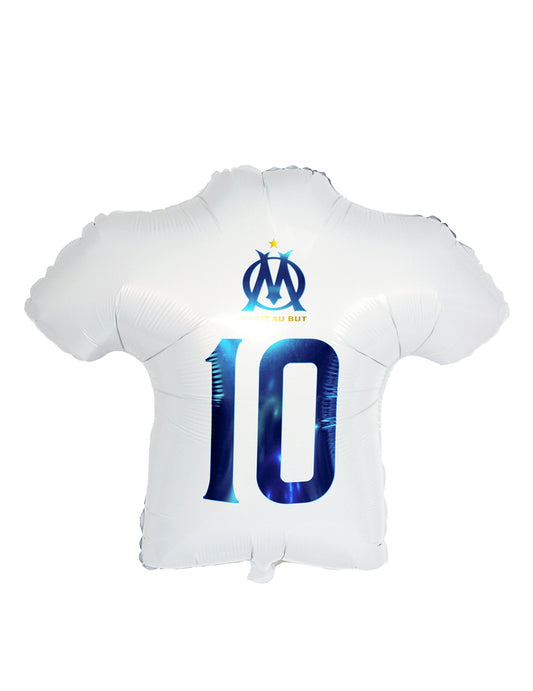 Vue de dos avec le numéro 10 du ballon aluminium OM en forme de maillot