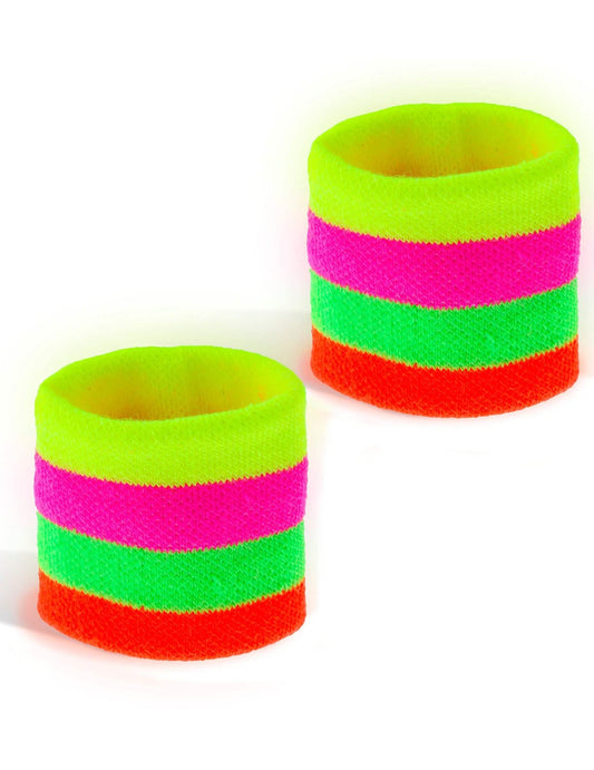 Paire de poignets éponges des bandeaux multicolores fluos pour adulte