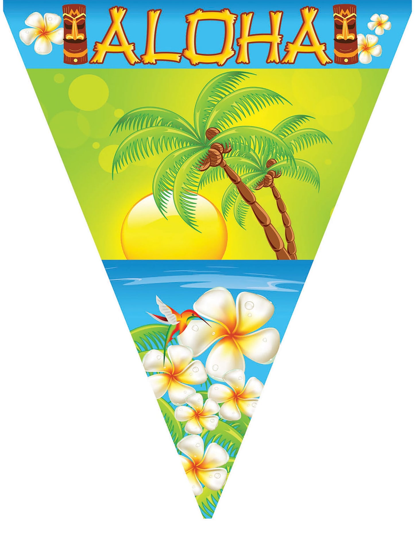 Guirlande fanions Aloha pour fête multicolore avec palmier et fleurs exotiques