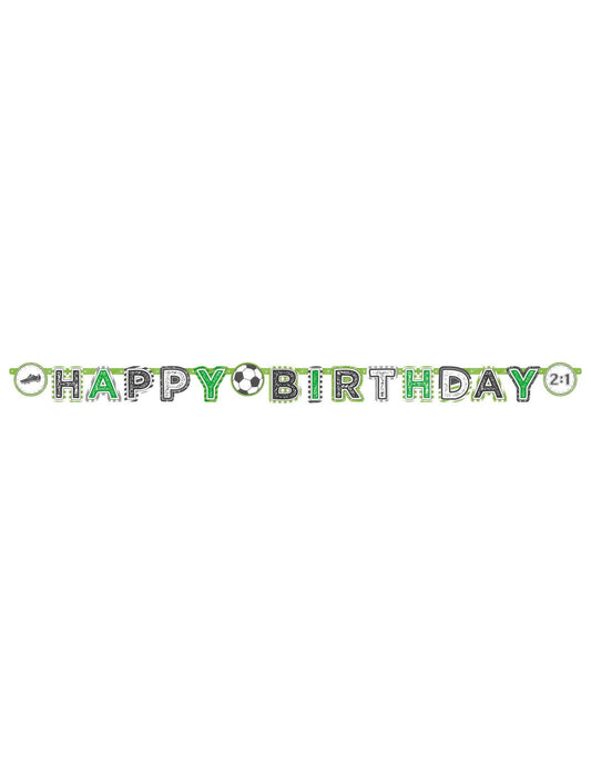 Vue d'ensemble de la bannière en papier Happy Birthday Football