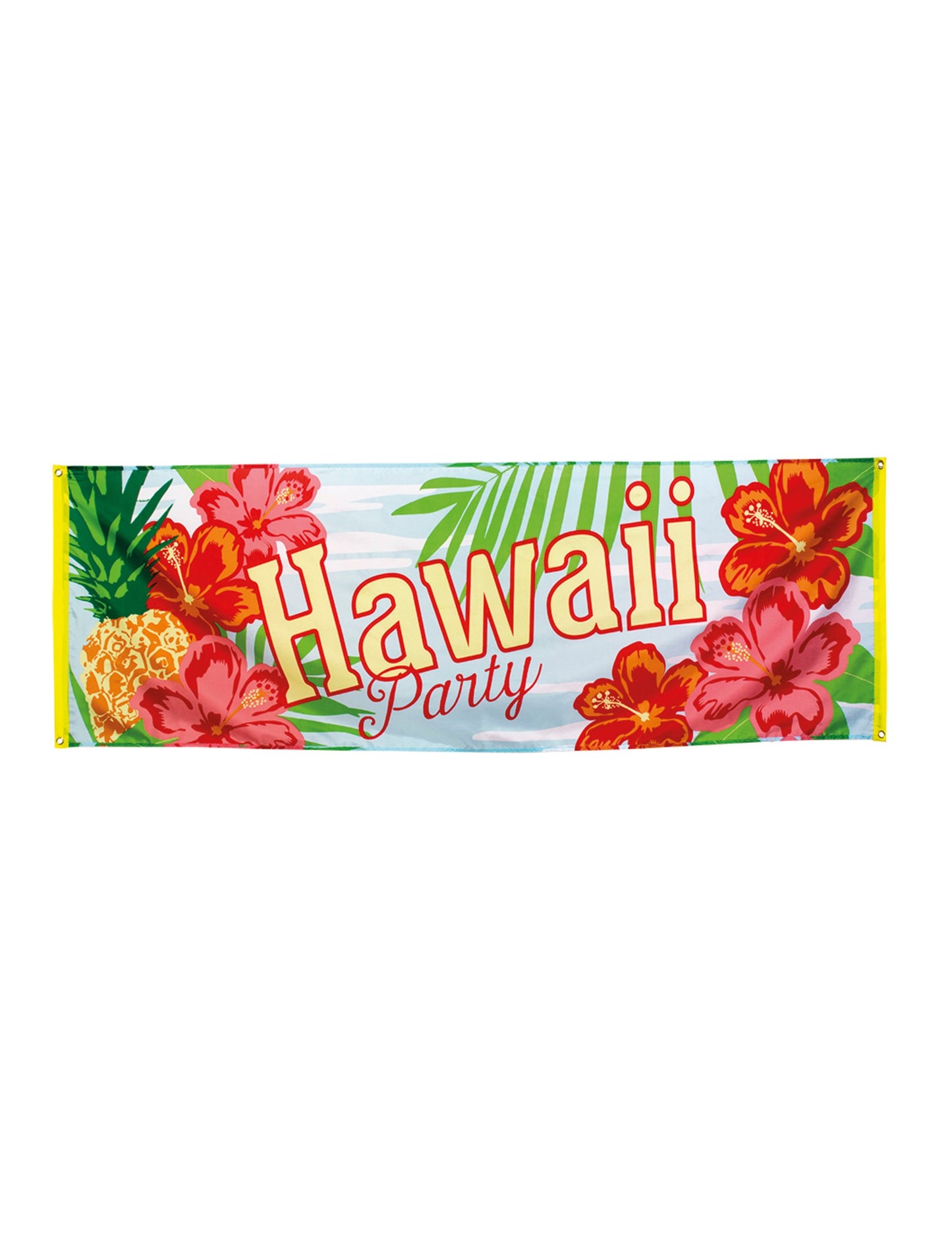 Bannière Hawaï party pour fête avec fleurs d'hibiscus et ananas