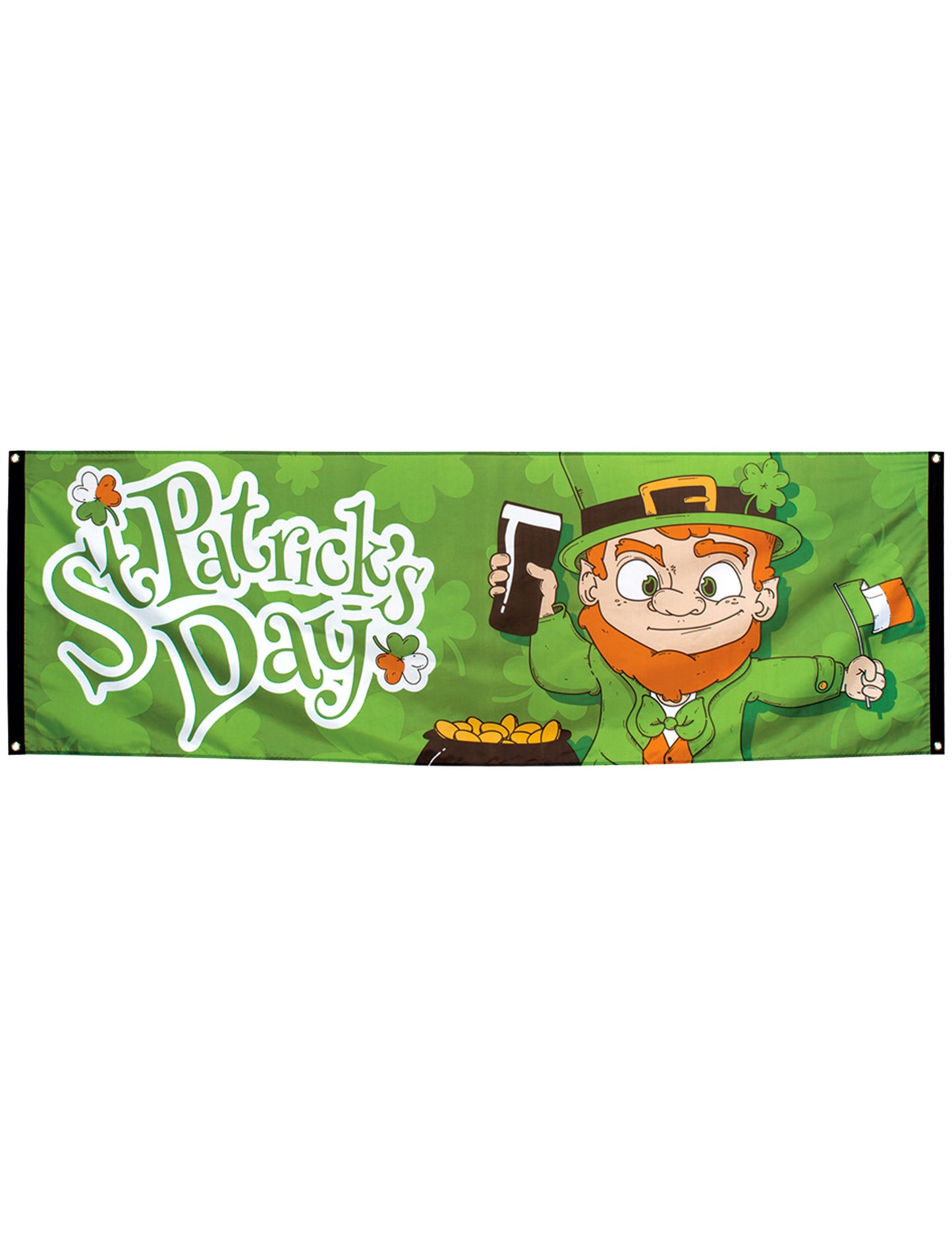 Bannière Saint Patrick's Day pour fête verte avec lutin irlandais et chope de bière