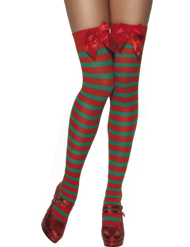 Раирани чорапи с червена и зелен възел Елф жена Коледа