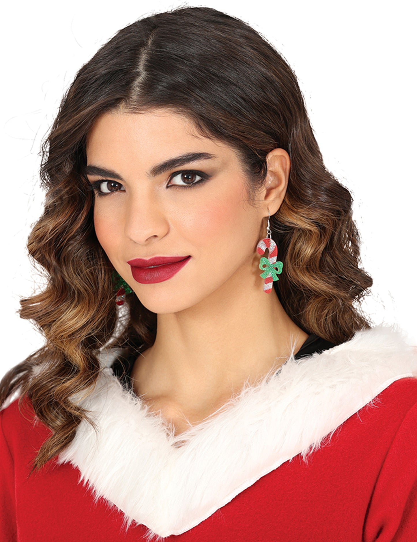 Коледни обеци във формата на бонбонена пръчица