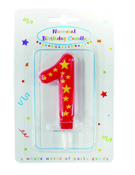 Numéro 1 rouge de la bougie chiffre étoiles pour gâteau d'anniversaire