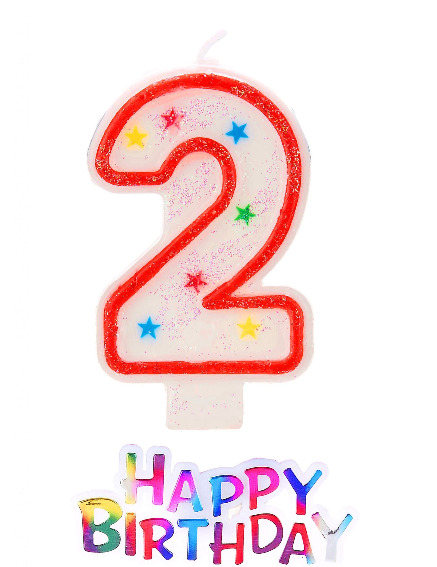 Свещ с форма на звезда, цифра 2 с брокат, happy birthday