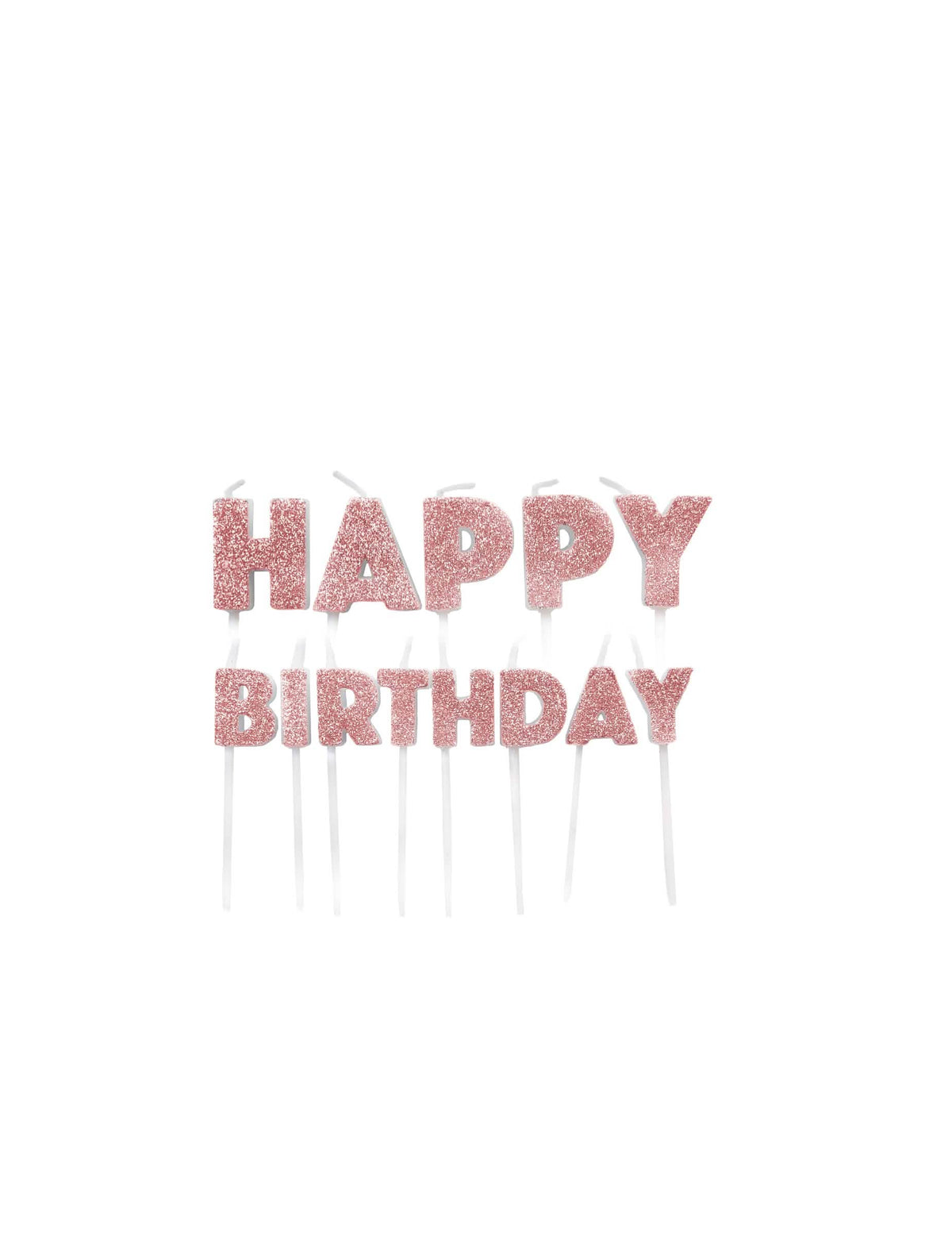 свещи на шишчета Happy Birthday за рожден ден розово злато с брокат
