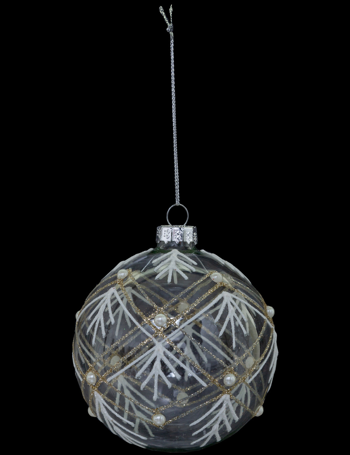 Boule de noël géométrique pour décoration en verre blanc et or