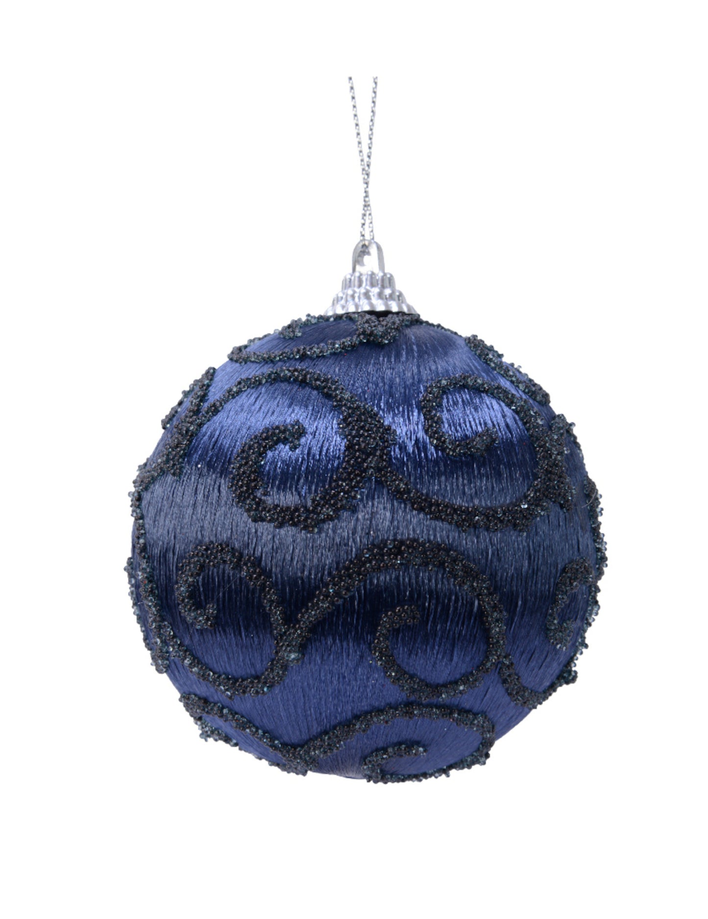 Коледна топка за елха в полунощно синьо 8 cm с пайети