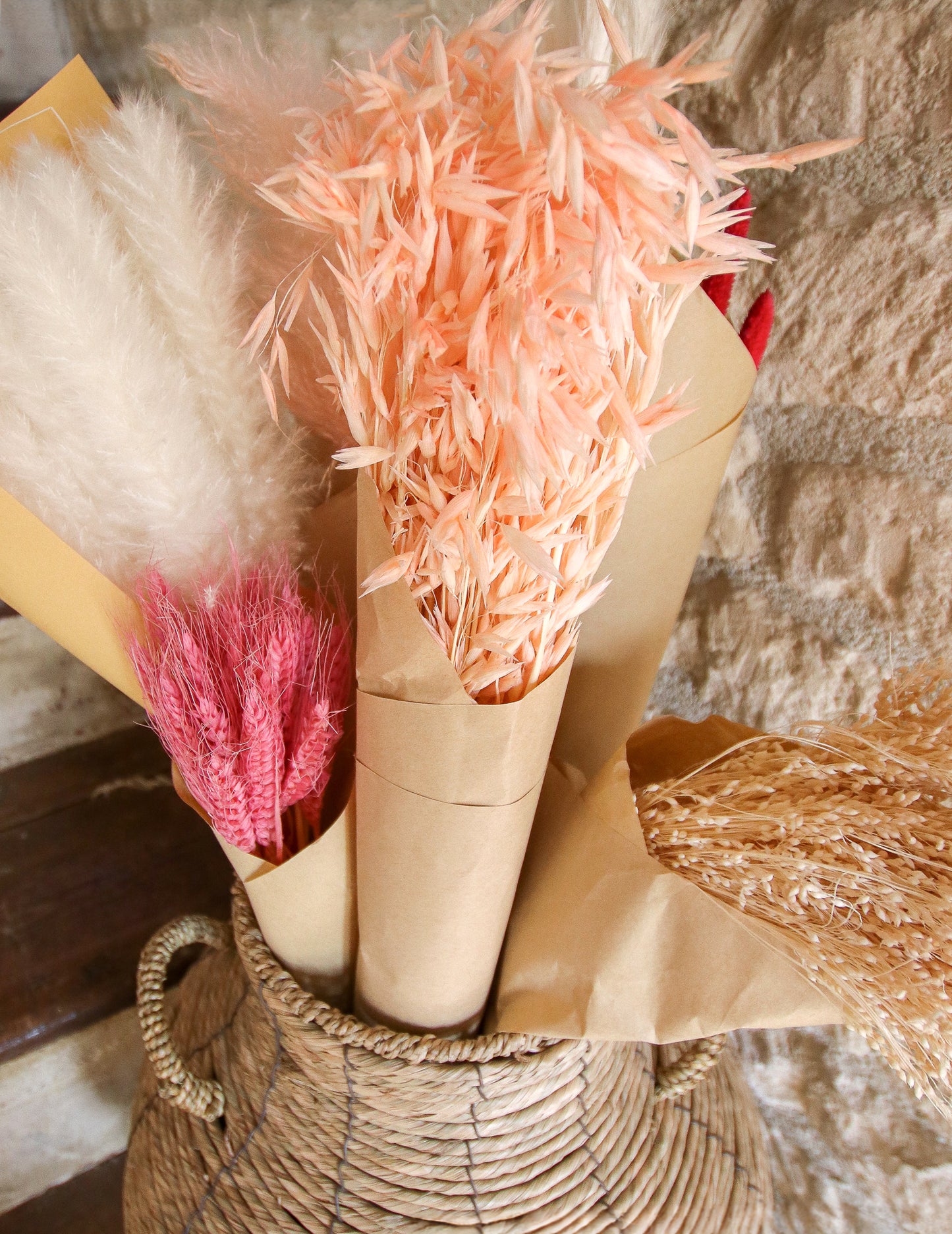 Букет от сушен розов овес 100 г 73 cm бохемски декор