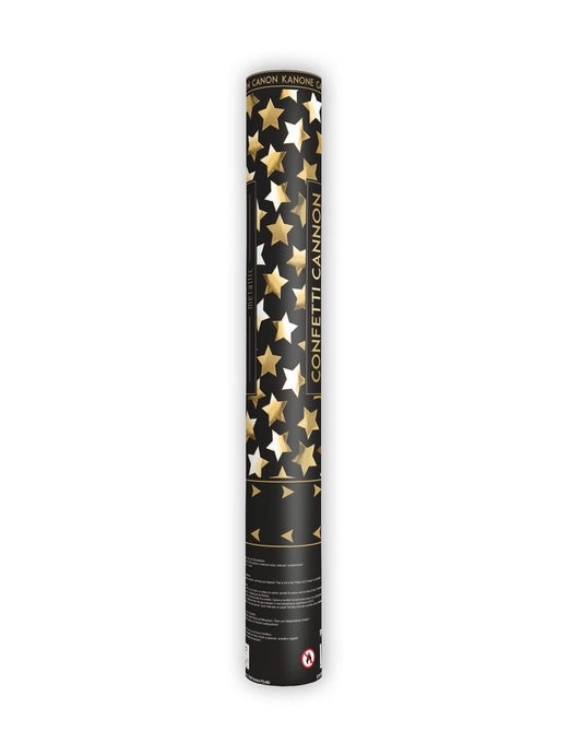Vue d'ensemble du tube du canon à confettis étoiles métallisées dorées