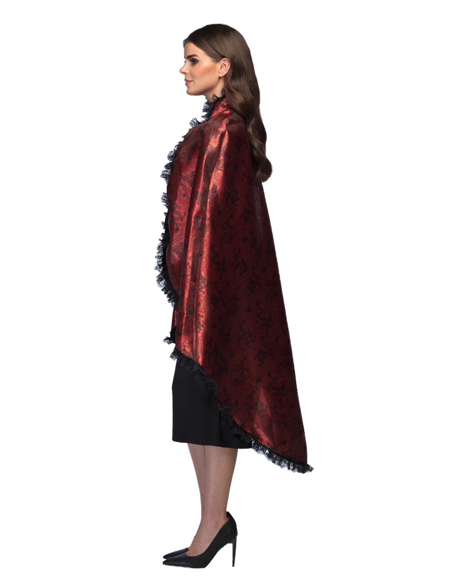 Vue de profil de la cape de vampire pour adulte