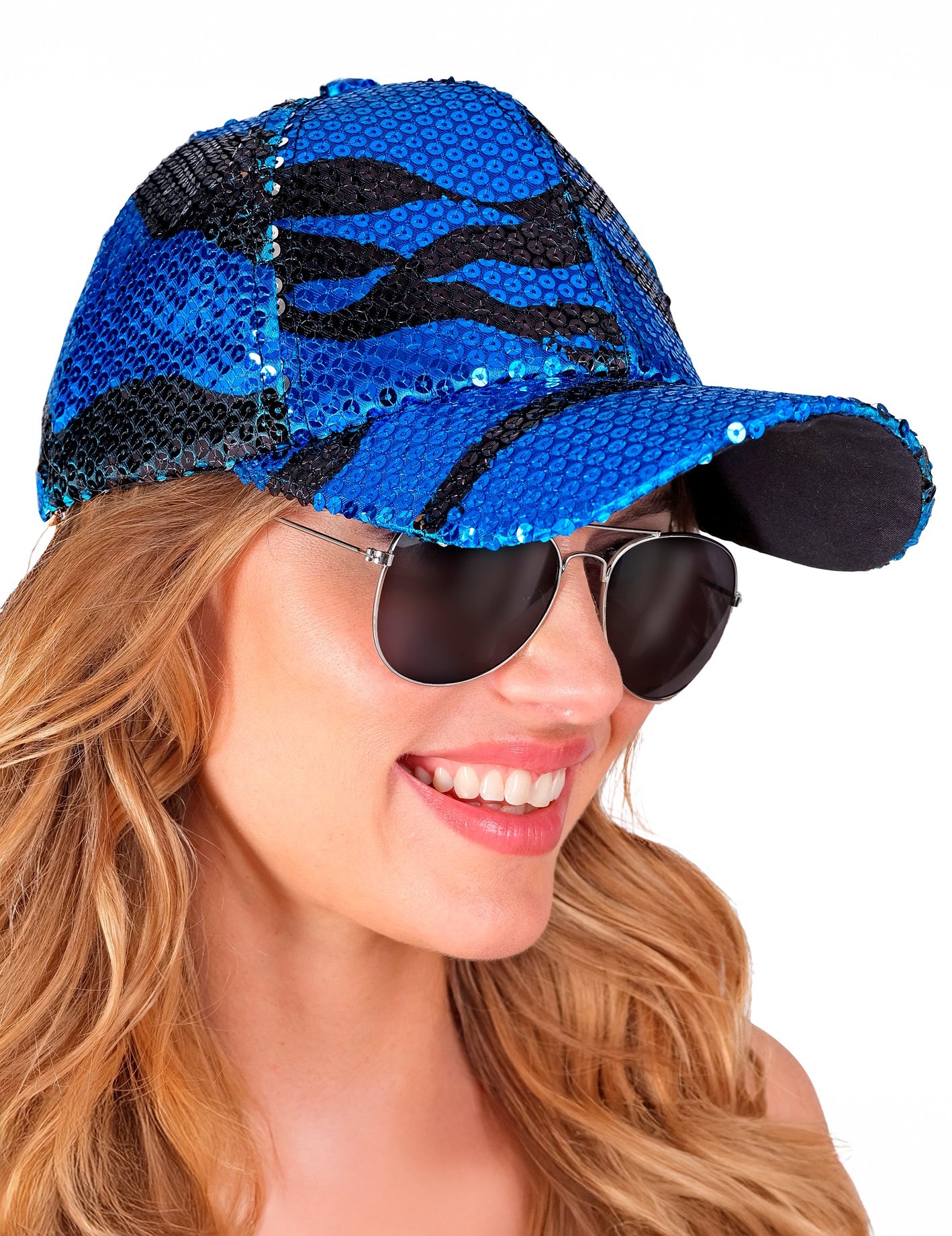 Casquette à sequins vague bleue adulte