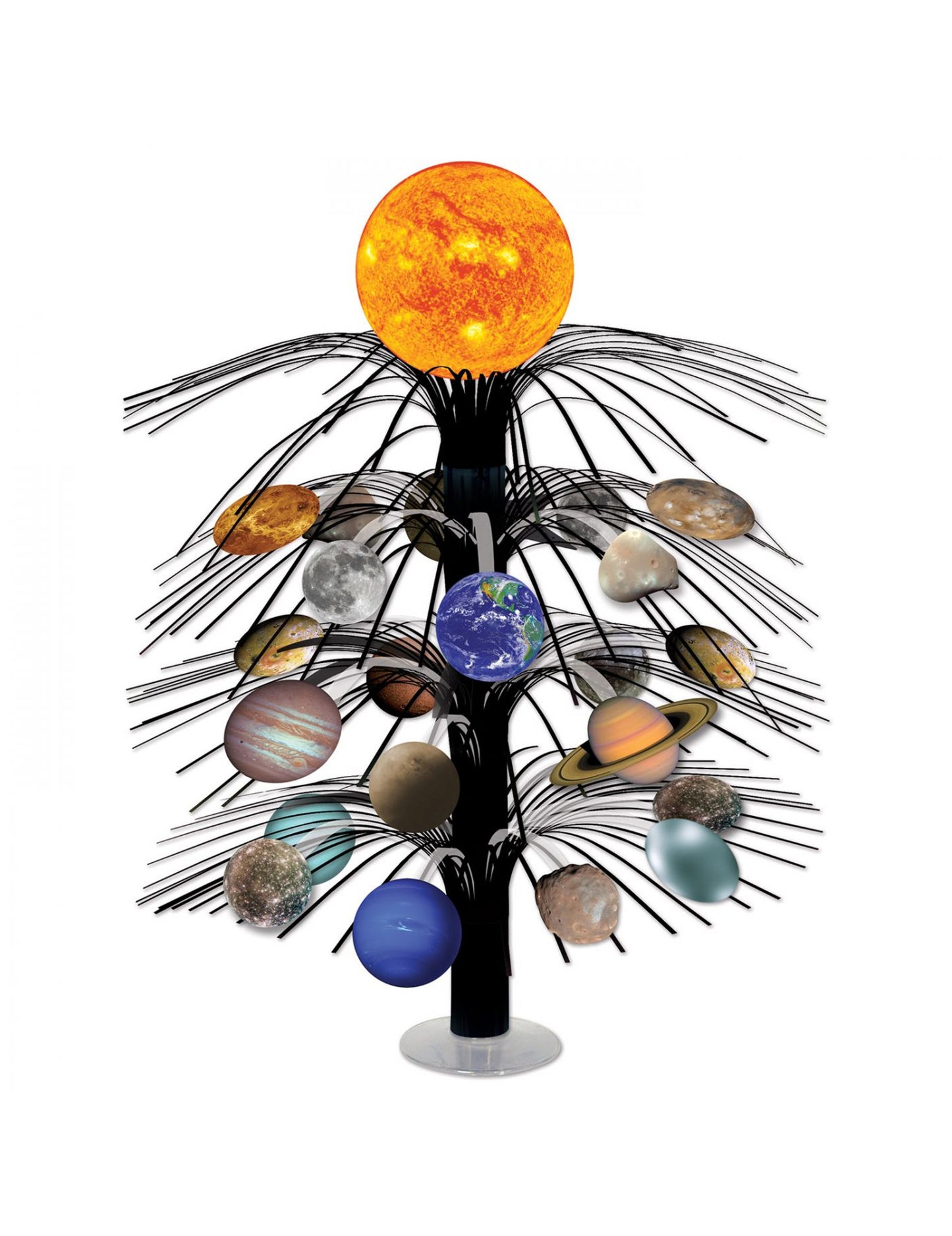 Centre de table en cascade système solaire pour fête multicolore avec planètes et soleil