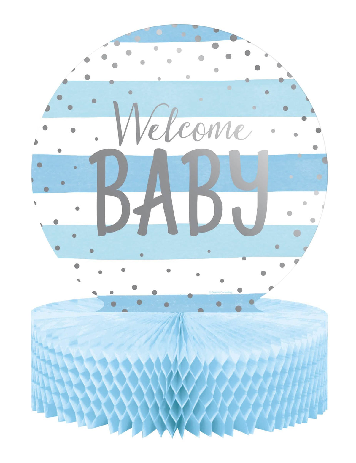 Хартиен централен елемент с пчелна структура Welcome Baby за бебешко парти, син и бял