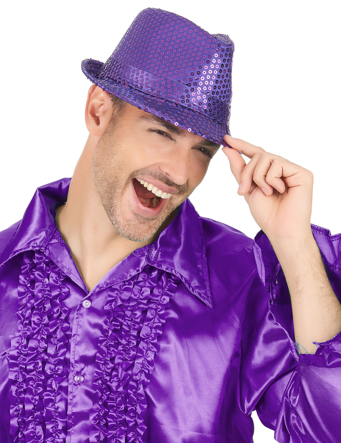 Борсалино шапка при възрастни лилави пайети