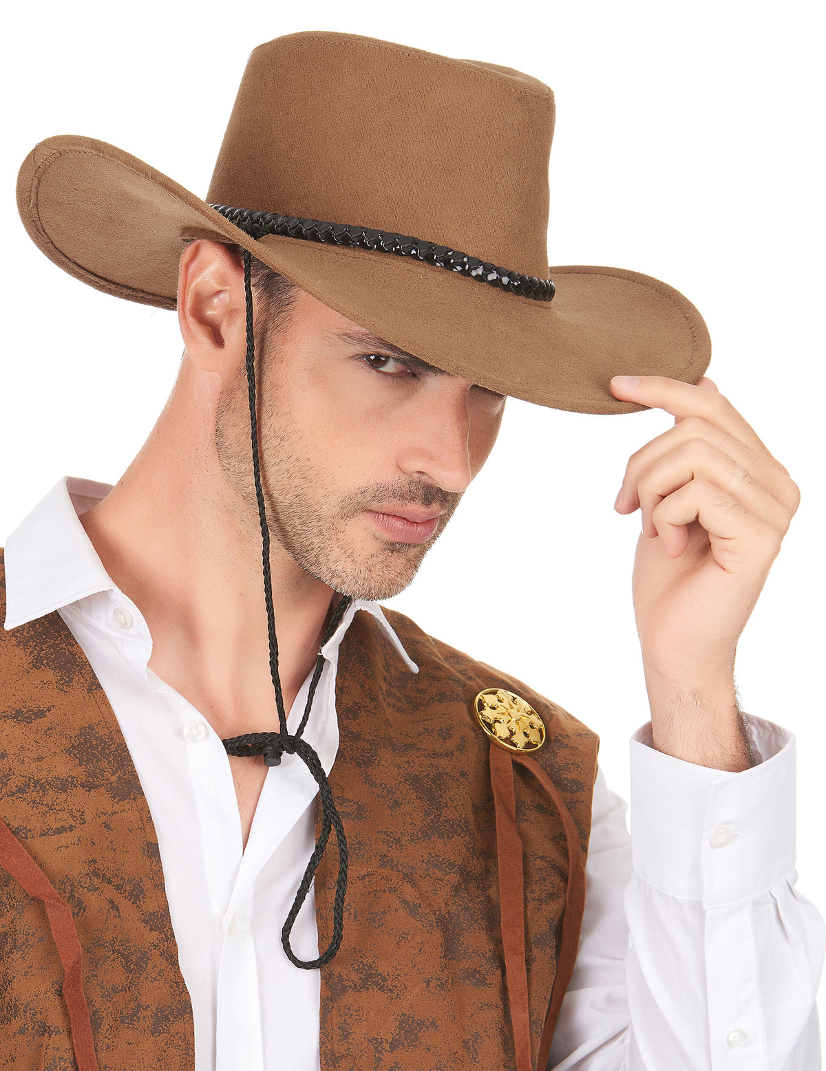 Vue de profil du chapeau cowboy luxe pour adulte
