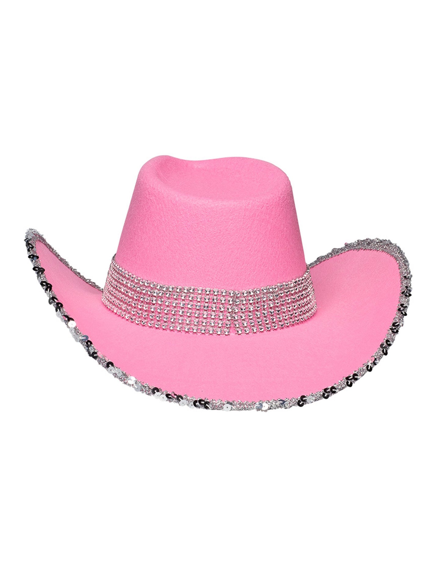 Светлорозова каубойска шапка за възрастни с кристали