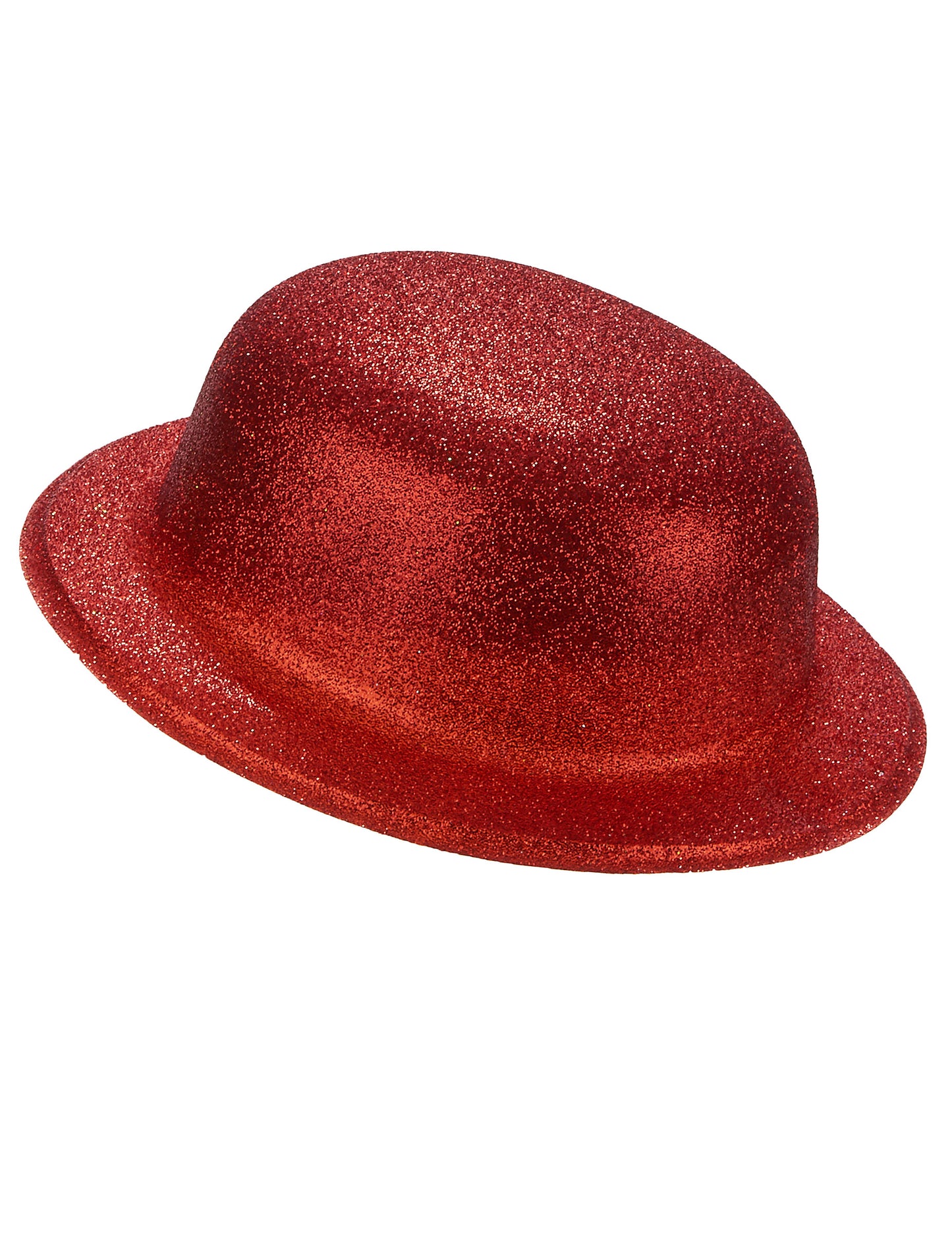 Vue de profil du chapeau melon plastique pailleté pour adulte rouge
