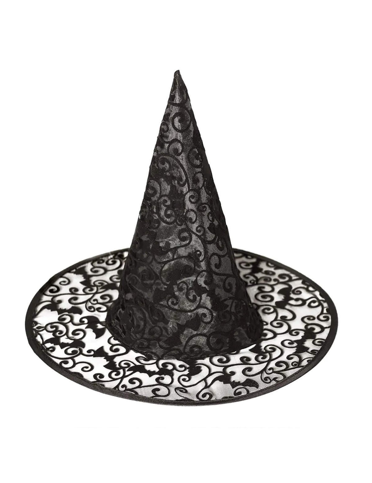 Детайл на мотивите на прилепи от дантела на вещерската шапка halloween