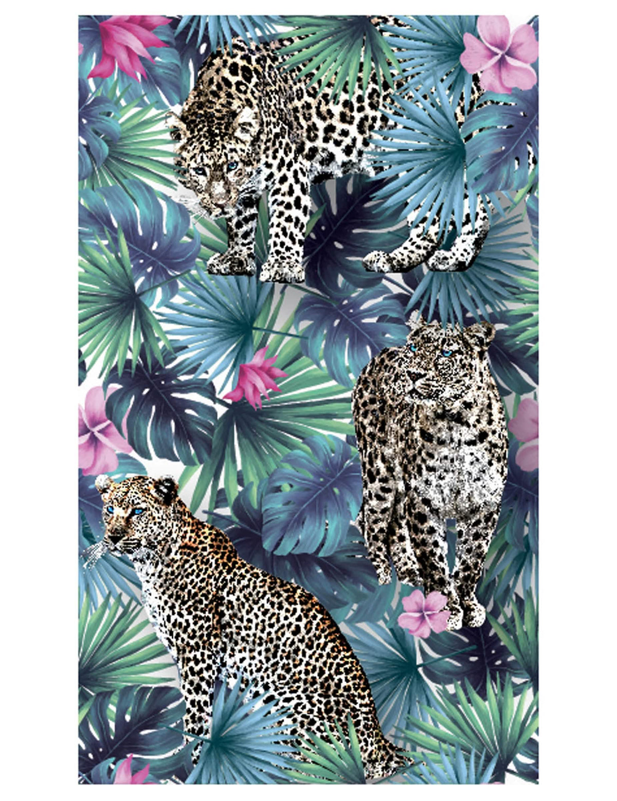 Chemin de table en tissu non tissé léopard jungle pour décoration tropicale à motifs de léopard et feuillage bleu et vert