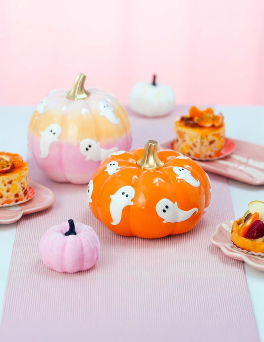 Декоративна тиква Summerween от оранжева смола с призраци 15,5 x 15,5 x 11 cm