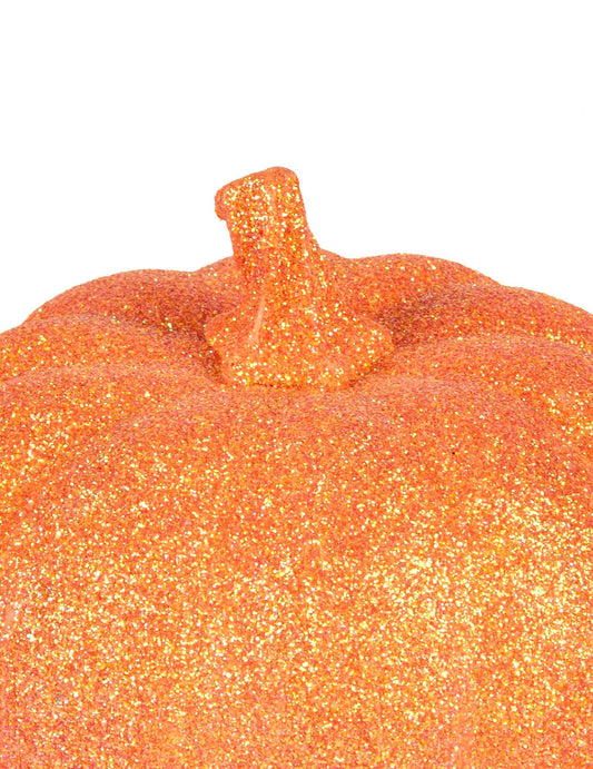 Détail de la tige de la citrouille orange à paillettes pour décoration d'Halloween