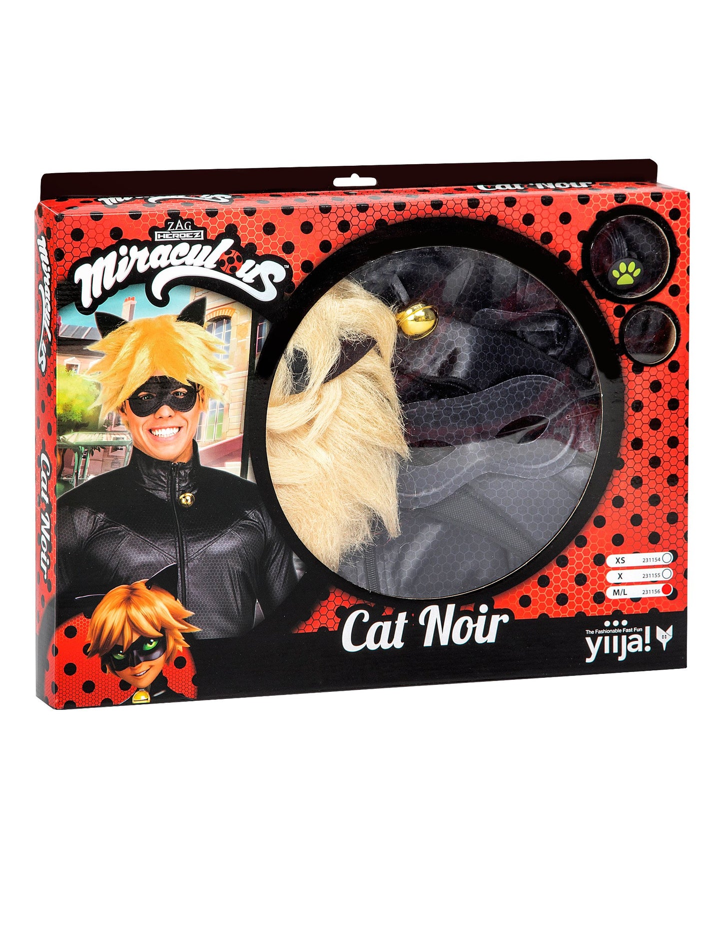 Boîte d'emballage du coffret déguisement Chat Noir Miraculous pour adulte