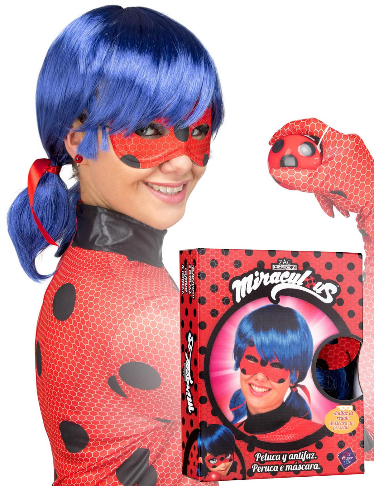 Кутия за опаковане на комплект перука и маска Ladybug за възрастен
