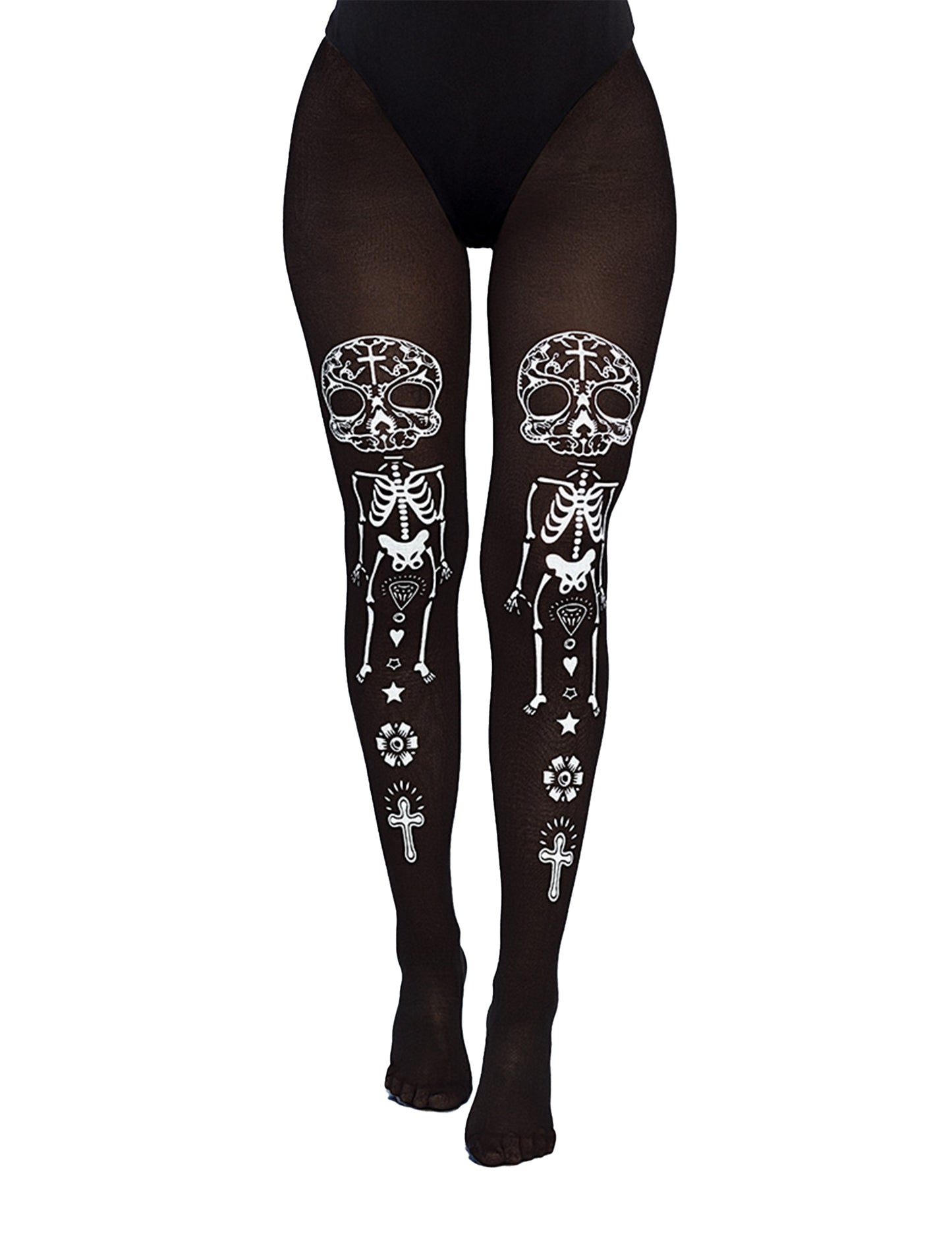 Възрастни и бял скелет възрастни Dia de los Muertos чорапогащи