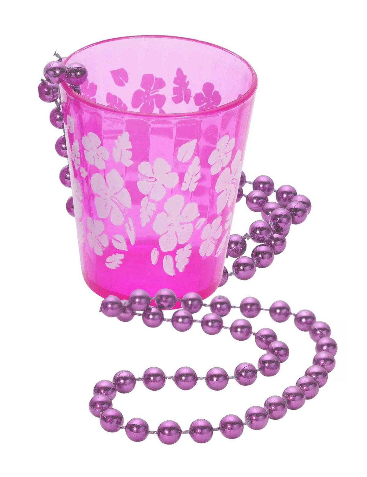 Vue d'ensemble du collier verre à shooter pour adulte rose avec motifs fleurs