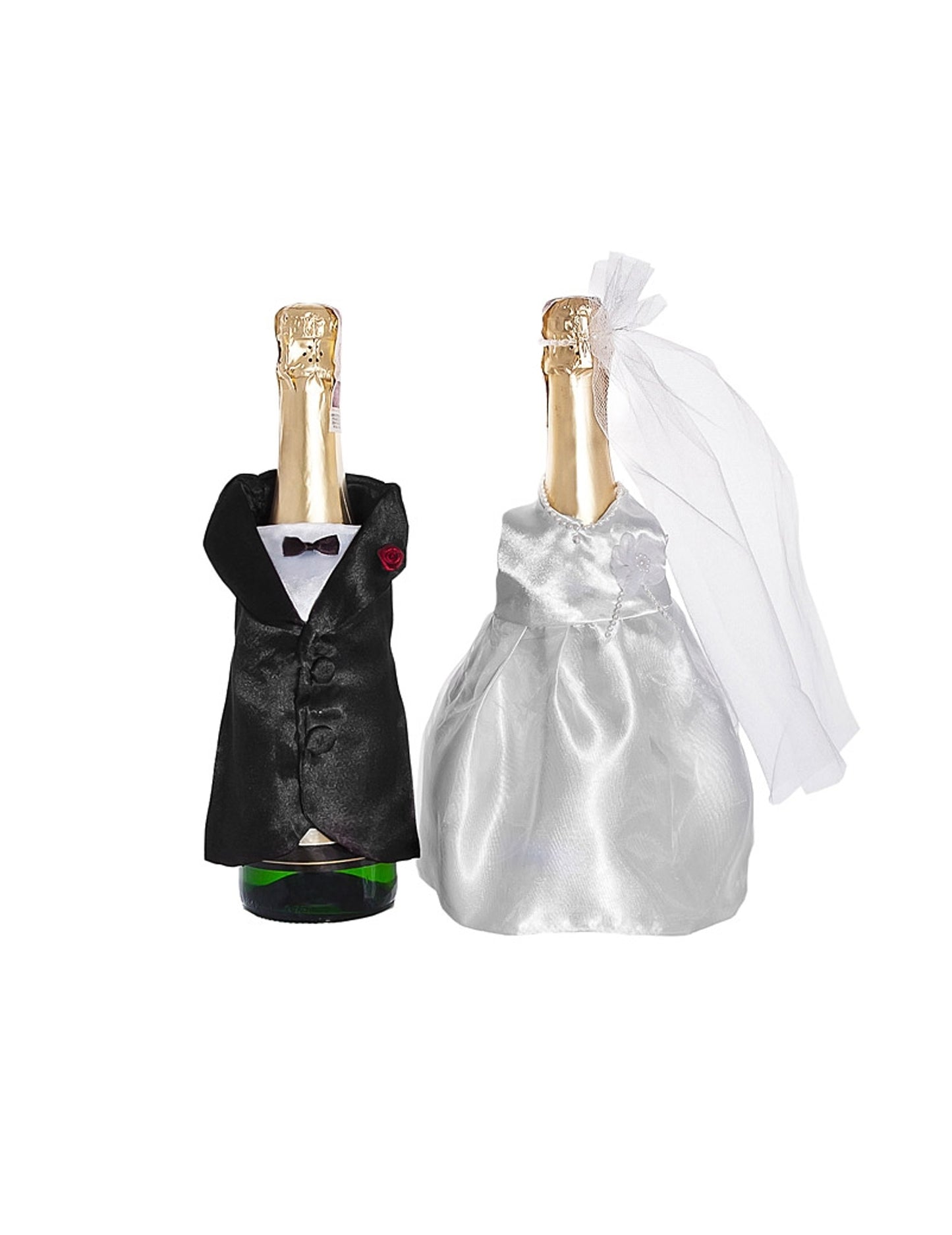 Costume et robe de mariage pour bouteilles noir et blanc