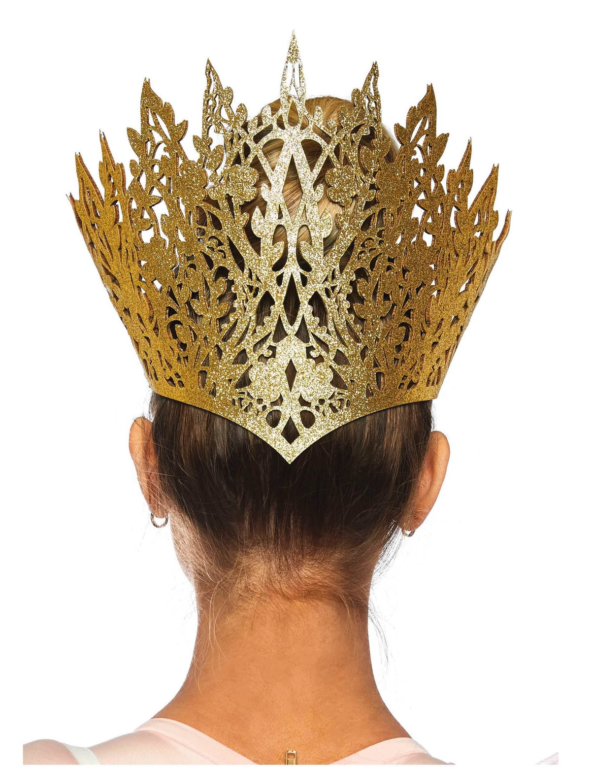 Vue de dos de la couronne reine dorée sexy pour femme