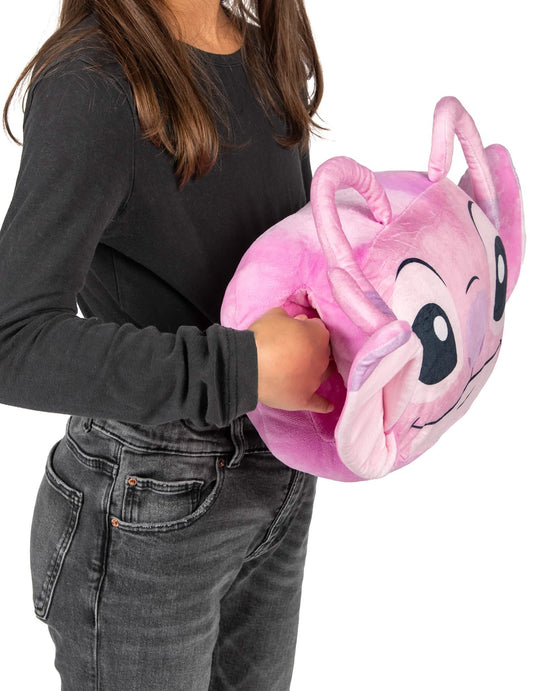 Détail de l'ouverture pour les mains du coussin cocooning en forme de tête Angel Lilo & Stitch™