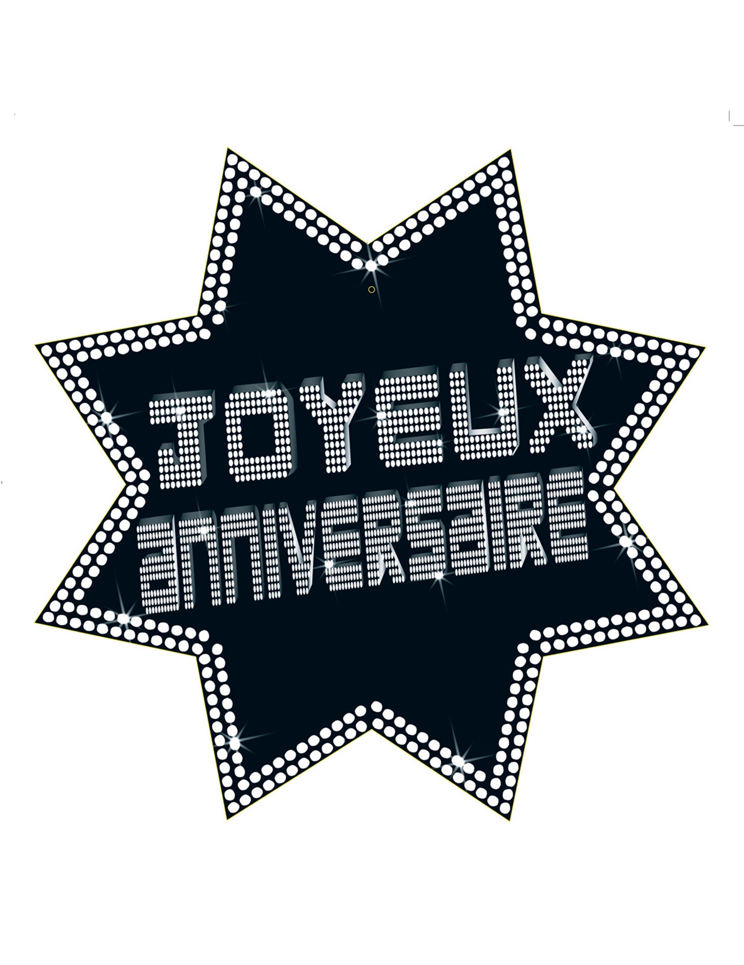Cut-out étoile Joyeux anniversaire VIP pour fête noir et blanc avec effet strass