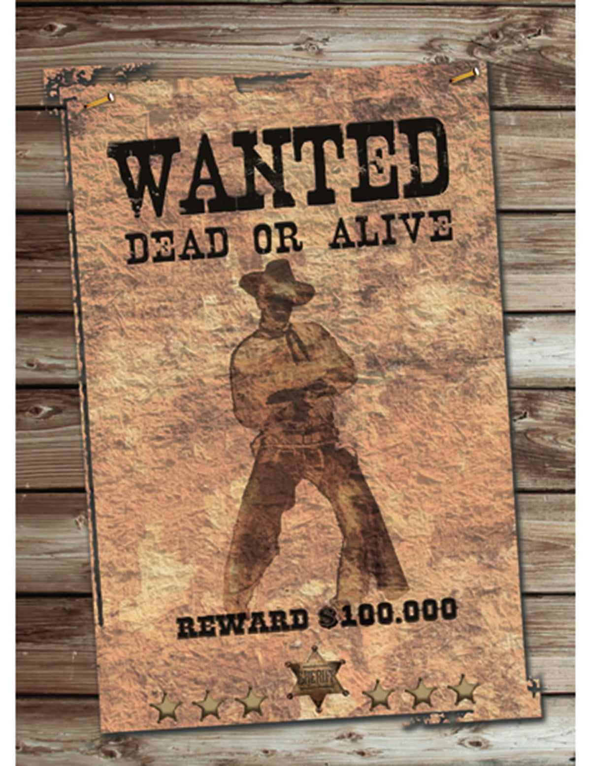 Силует за декорация Wanted каубой за парти кафяв с вид на старо хартия