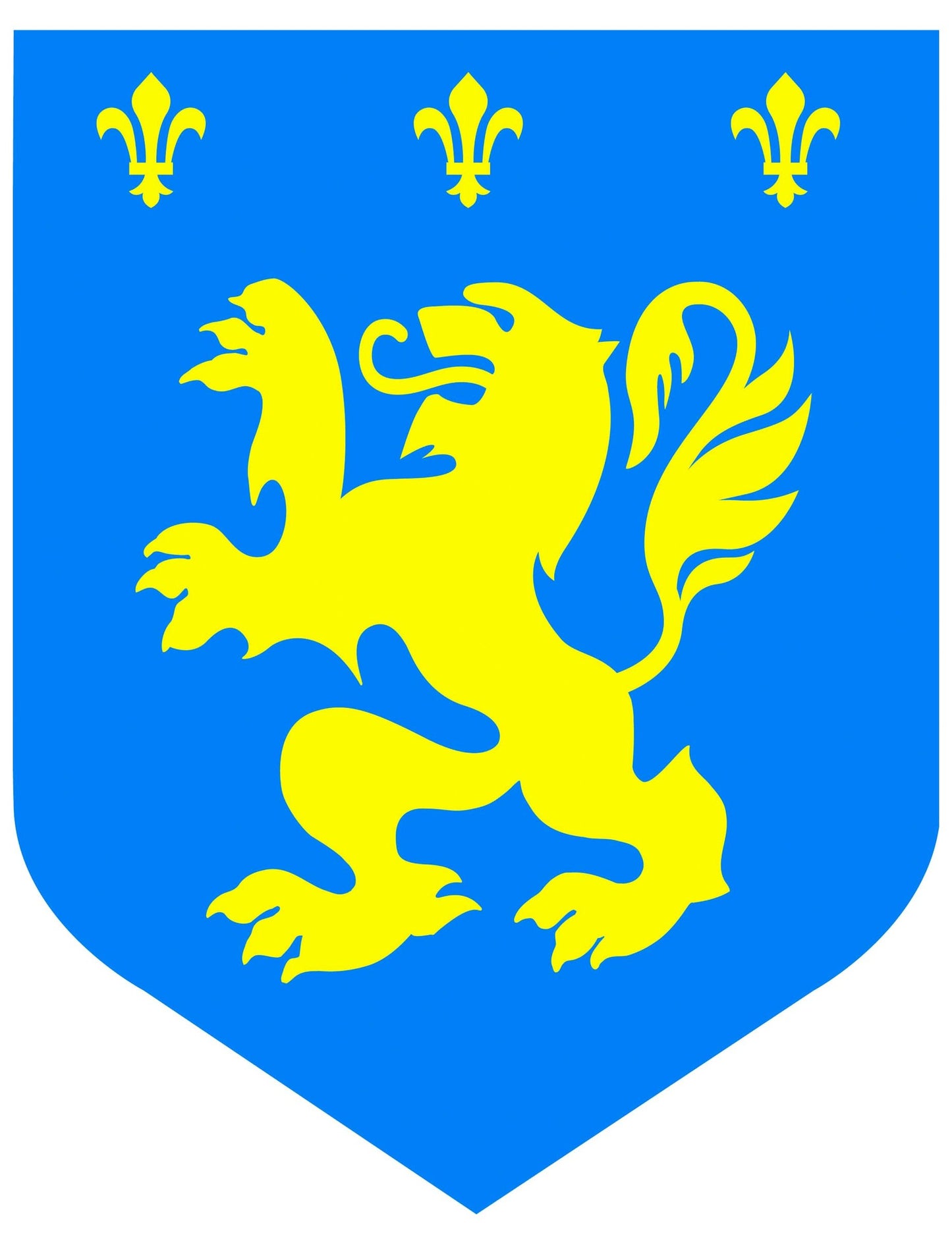 Cutout médiéval lion pour fête bleu et jaune avec fleurs-de-lys