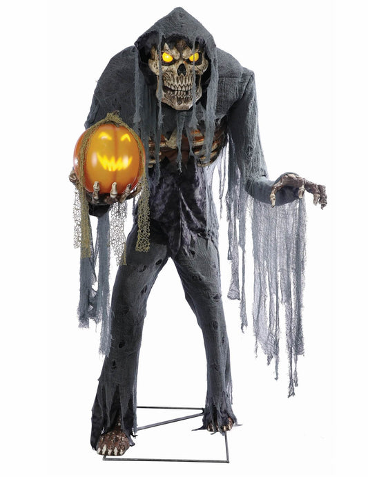 Détail de la citrouille lumineuse de la décoration animée Jack l'Épouvantail