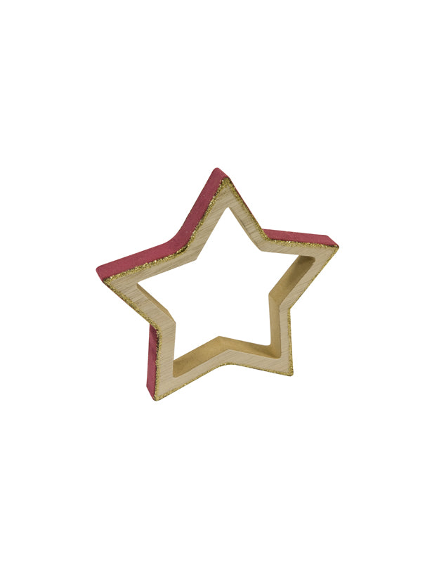 Декорация със звезди от дърво и бордо кадифе с брокат 12 cm за шикозна Коледа