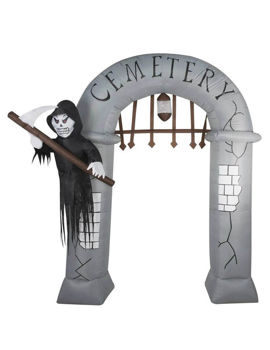 Vue de face de la décoration gonflable entrée de cimetière