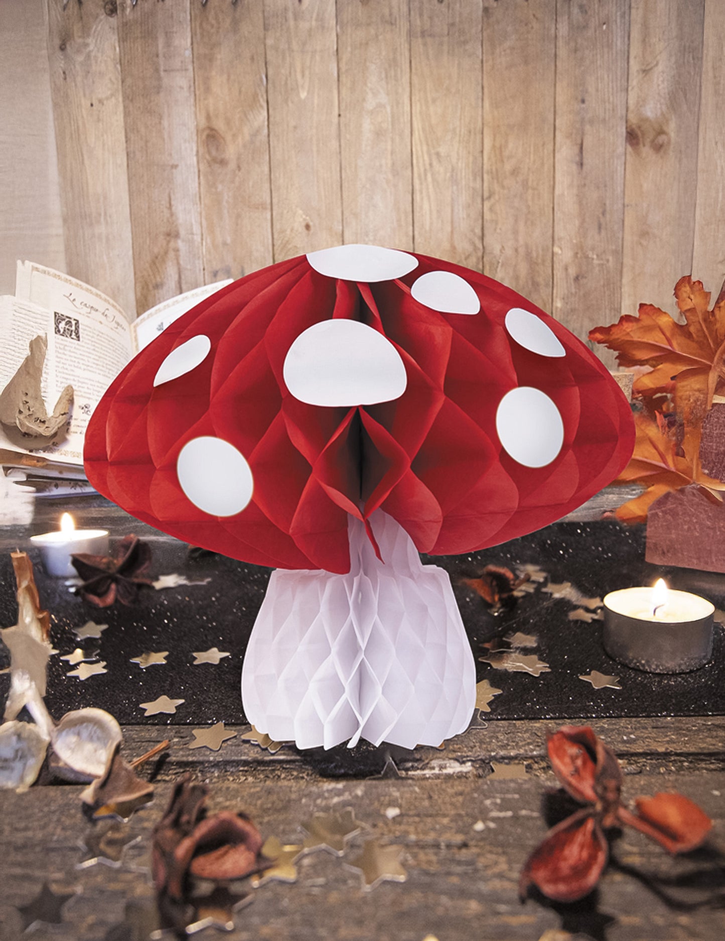 Голяма декорация с гъби във формата на пчелна пита 21 cm червено и бяло