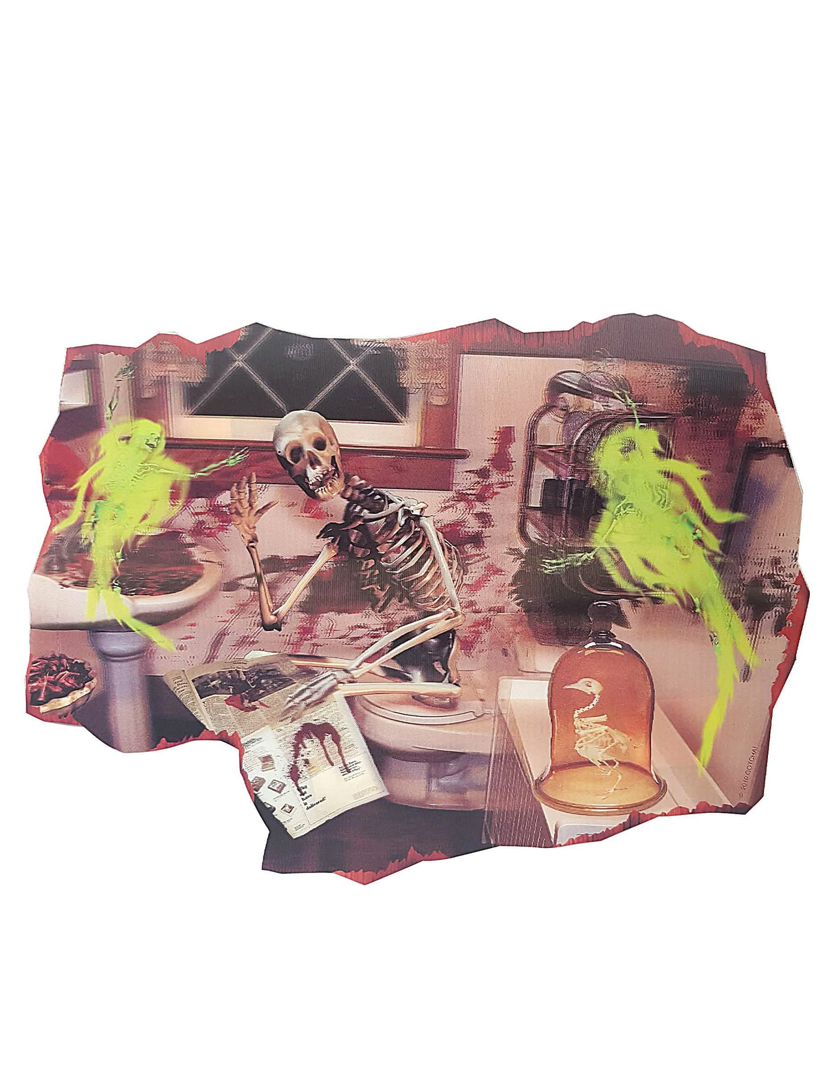 Декорация с скелет за баня за halloween с зелени призраци и кръв
