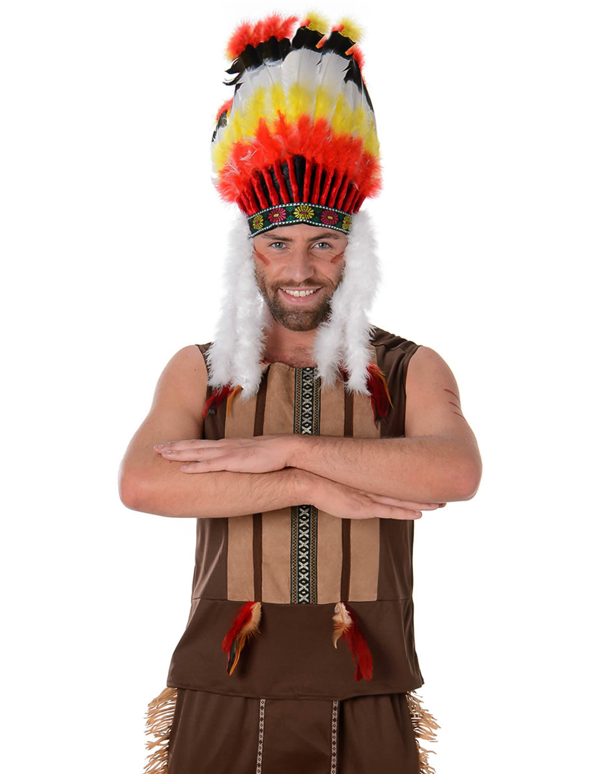 Vue de face du buste du déguisement chef indien pour homme